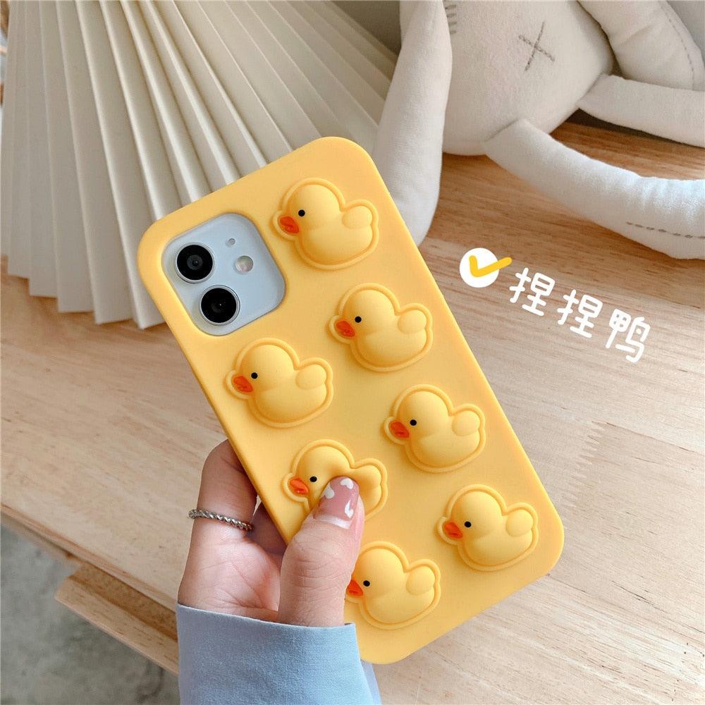 Bonito pato Pop Bubble Fidget Toys, funda suave para iPhone 12 11 Pro Max 6 7 8 Plus Xr X Xs Max Se 2020, funda para aliviar el estrés, diseño elegante y único de silicona para niñas y niños