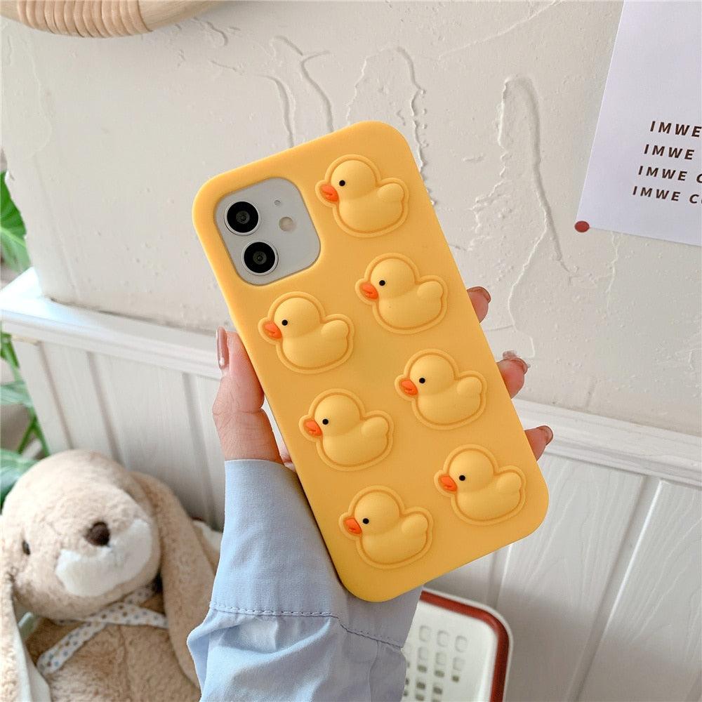 Bonito pato Pop Bubble Fidget Toys, funda suave para iPhone 12 11 Pro Max 6 7 8 Plus Xr X Xs Max Se 2020, funda para aliviar el estrés, diseño elegante y único de silicona para niñas y niños