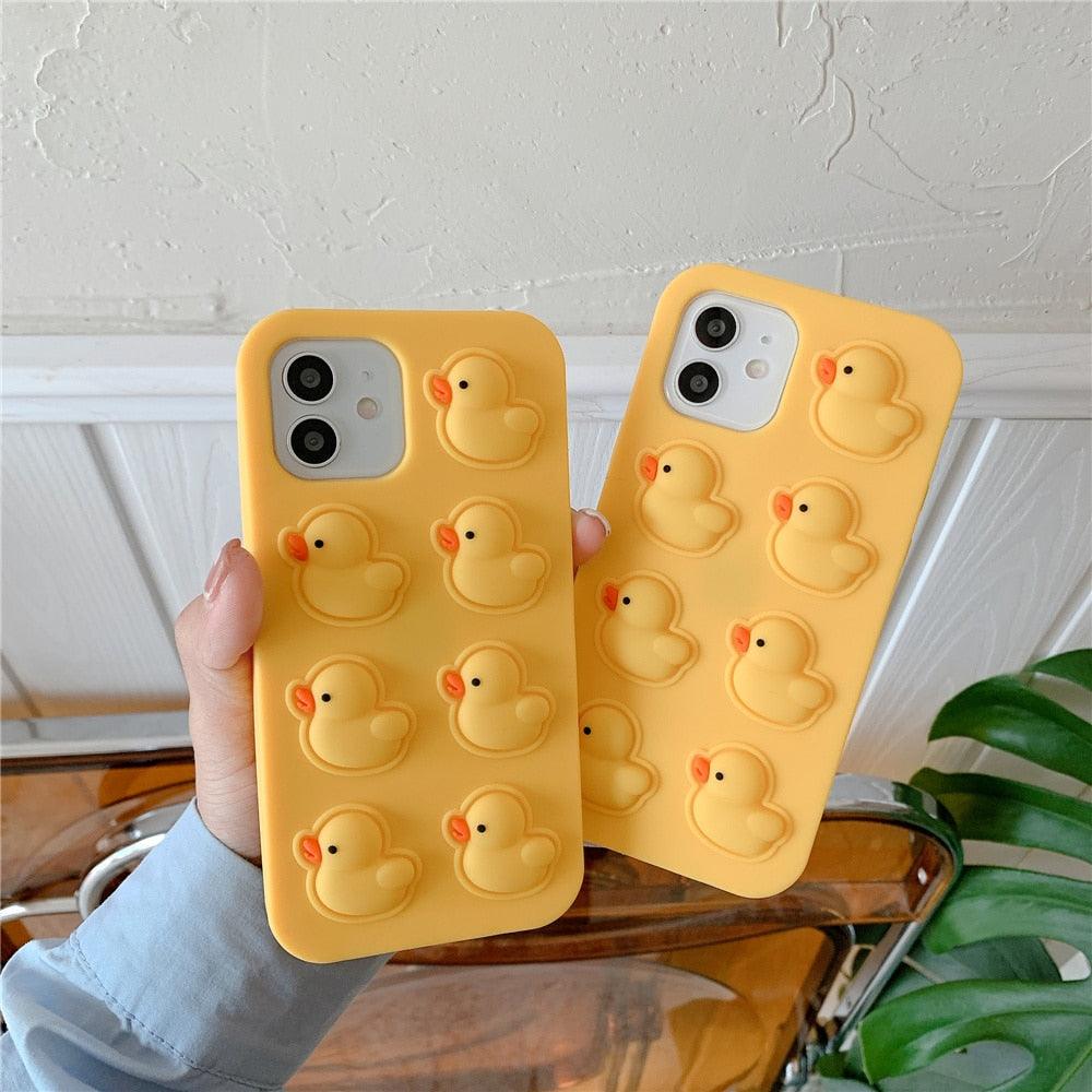 Bonito pato Pop Bubble Fidget Toys, funda suave para iPhone 12 11 Pro Max 6 7 8 Plus Xr X Xs Max Se 2020, funda para aliviar el estrés, diseño elegante y único de silicona para niñas y niños