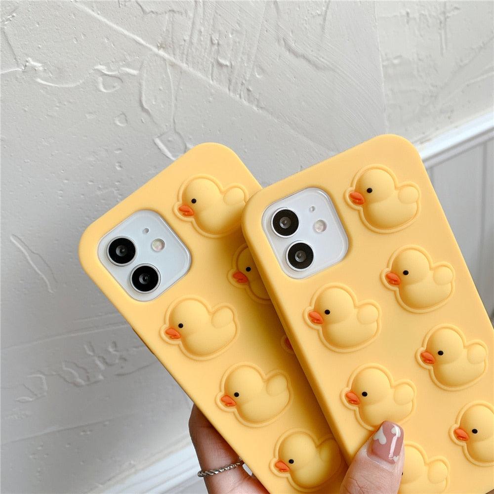Bonito pato Pop Bubble Fidget Toys, funda suave para iPhone 12 11 Pro Max 6 7 8 Plus Xr X Xs Max Se 2020, funda para aliviar el estrés, diseño elegante y único de silicona para niñas y niños