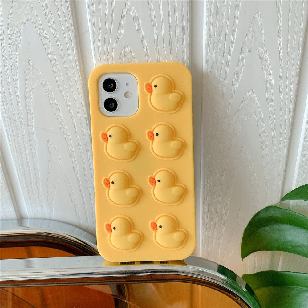 Bonito pato Pop Bubble Fidget Toys, funda suave para iPhone 12 11 Pro Max 6 7 8 Plus Xr X Xs Max Se 2020, funda para aliviar el estrés, diseño elegante y único de silicona para niñas y niños