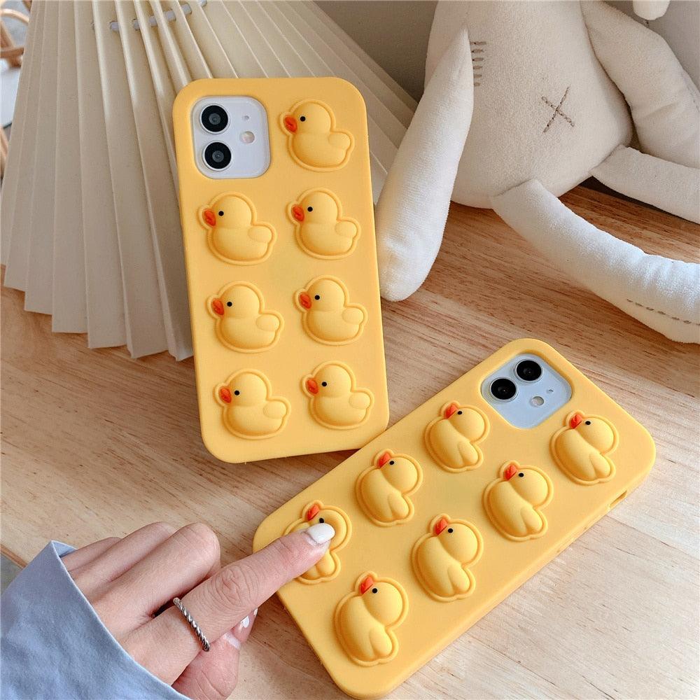 Bonito pato Pop Bubble Fidget Toys, funda suave para iPhone 12 11 Pro Max 6 7 8 Plus Xr X Xs Max Se 2020, funda para aliviar el estrés, diseño elegante y único de silicona para niñas y niños