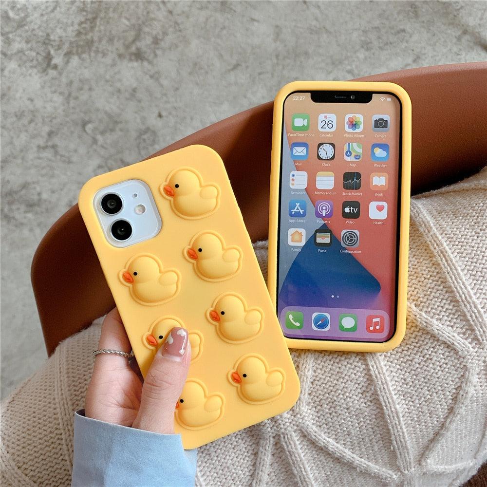 Bonito pato Pop Bubble Fidget Toys, funda suave para iPhone 12 11 Pro Max 6 7 8 Plus Xr X Xs Max Se 2020, funda para aliviar el estrés, diseño elegante y único de silicona para niñas y niños
