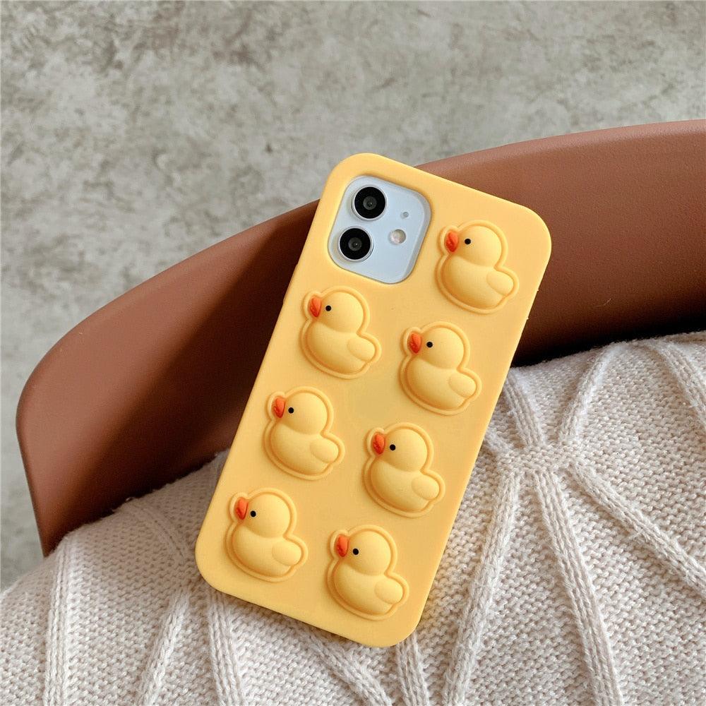 Bonito pato Pop Bubble Fidget Toys, funda suave para iPhone 12 11 Pro Max 6 7 8 Plus Xr X Xs Max Se 2020, funda para aliviar el estrés, diseño elegante y único de silicona para niñas y niños