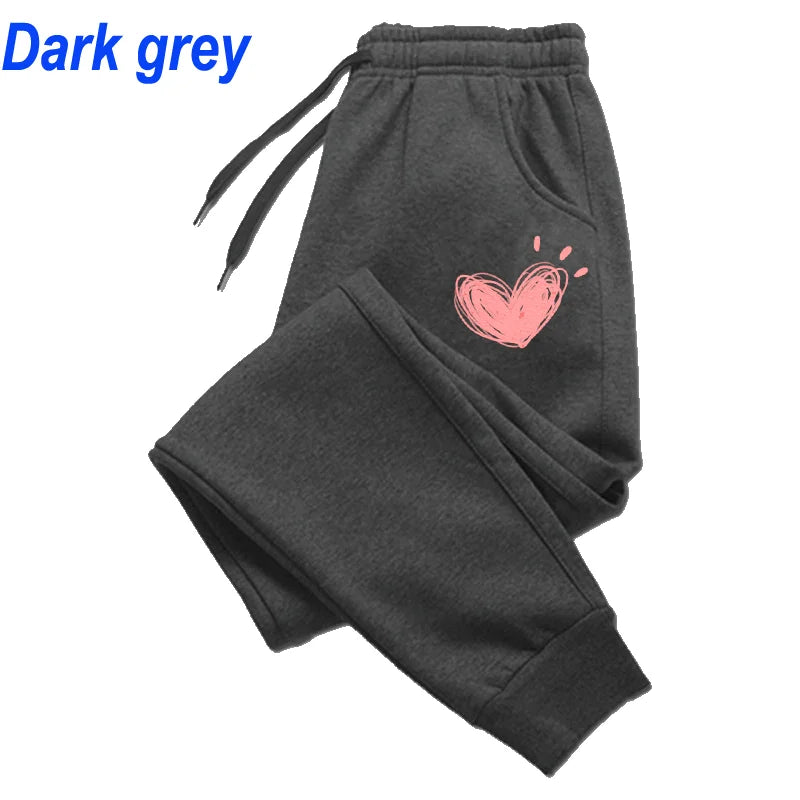 Pantalones de chándal bonitos para mujer con estampado de corazón
