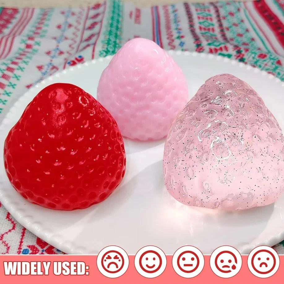 Jordbær Squishy Stresslegetøj Sæt | 3 stk. Blødt TPR Klemme Fidget