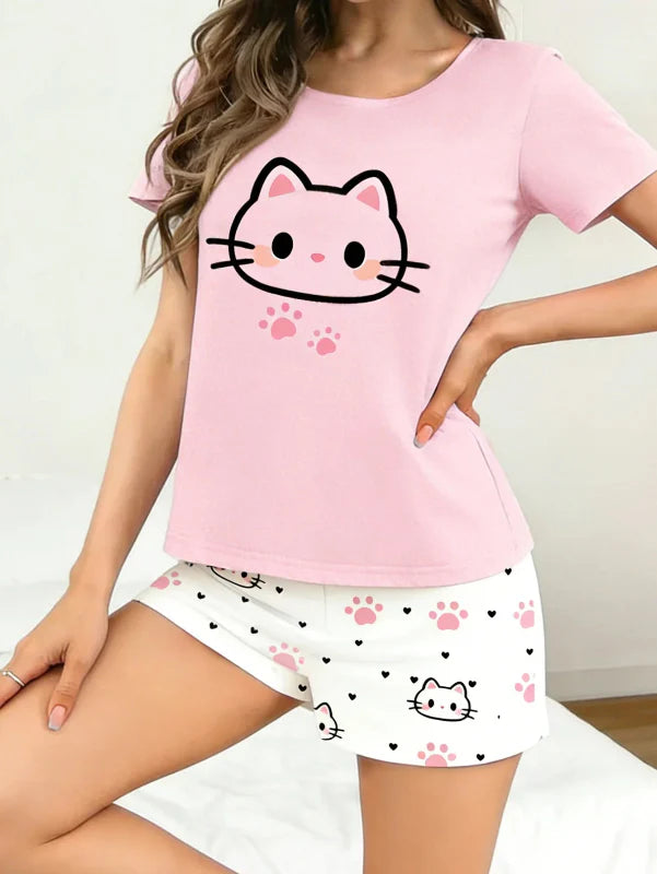 Conjunto de Pijama de Gato Adorable y Huellas de Patas