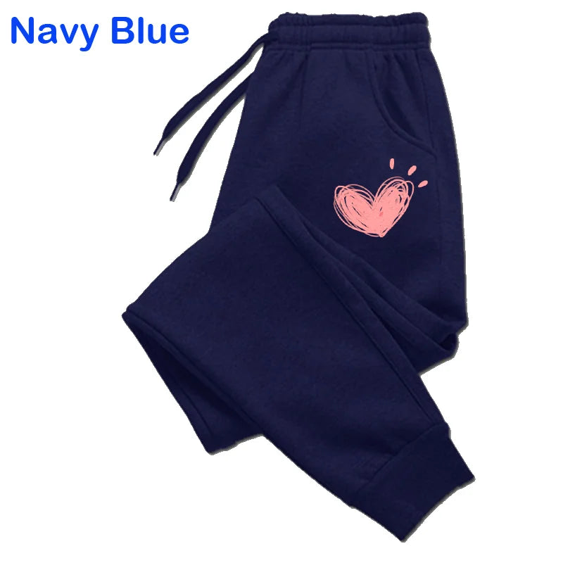 Pantalones de chándal bonitos para mujer con estampado de corazón