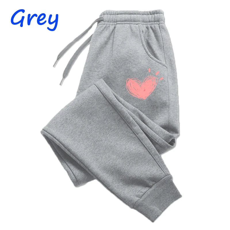 Pantalones de chándal bonitos para mujer con estampado de corazón