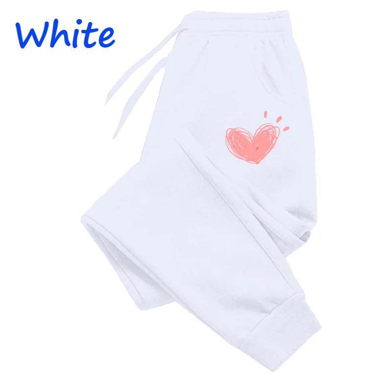 Pantalones de chándal bonitos para mujer con estampado de corazón