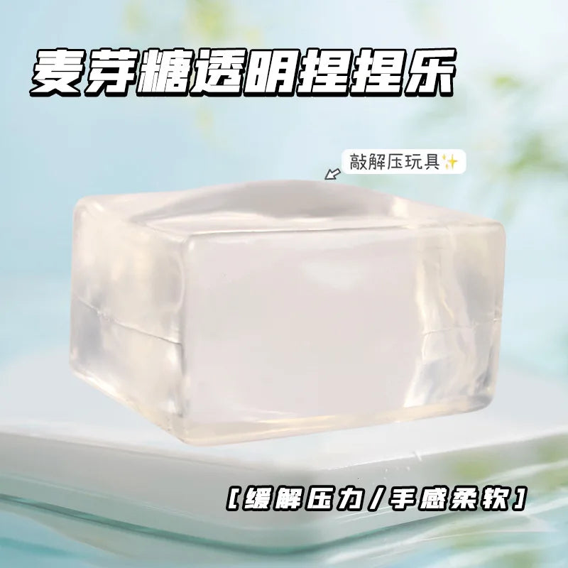 Squishy de Cubo de Hielo Transparente | Bola antiestrés de Maltosa con Lentejuelas de Rebote Lento