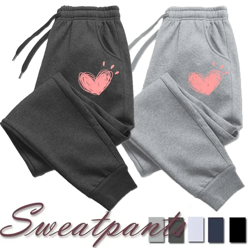 Pantalones de chándal bonitos para mujer con estampado de corazón