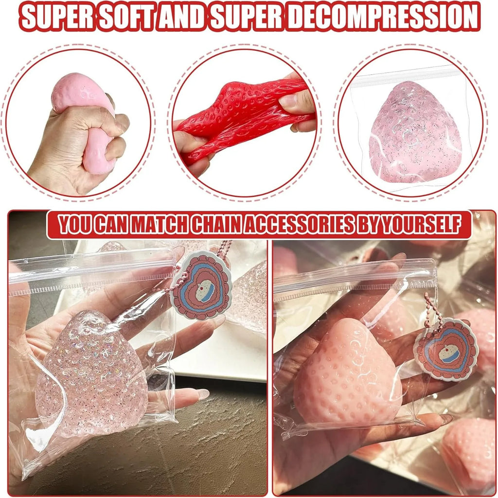 Jordbær Squishy Stresslegetøj Sæt | 3 stk. Blødt TPR Klemme Fidget