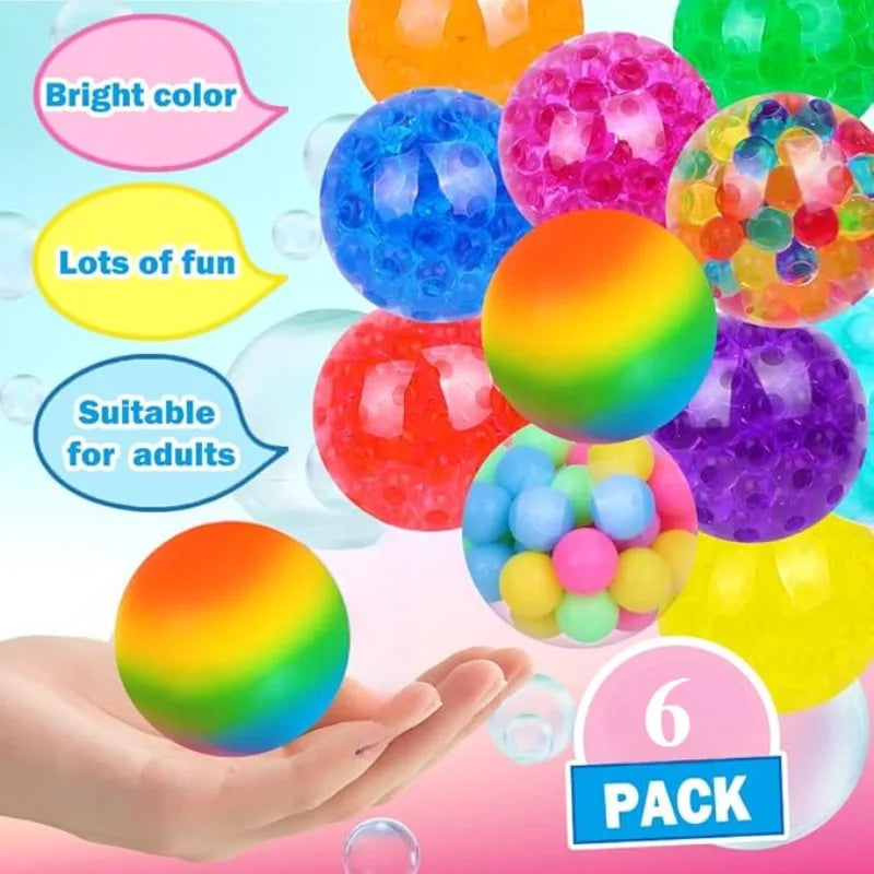 Juego de Mini Pelotas Antiestrés Blanditas | 6 juguetes sensoriales blandos arcoíris