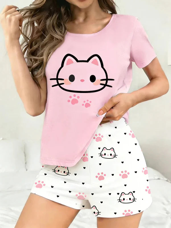 Conjunto de Pijama de Gato Adorable y Huellas de Patas